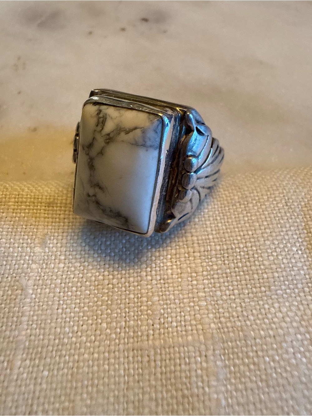 Silver Ring with White turquoise Stone